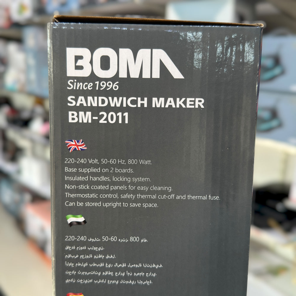 Boma 800W Sandwich Maker BM-2011 – Fast Heating Non-Stick Toastie Machine BM-2011 Boma Electric Sandwich Grill | 800 Watt Compact Breakfast Maker