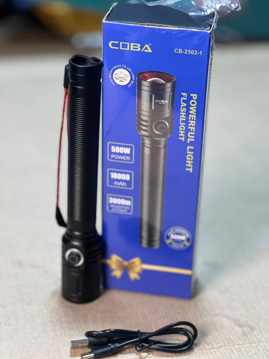 COBA Powerful LED Flashlight CB-2502-1 - 10000mAh, Type-C Rechargeable, 3000m Range