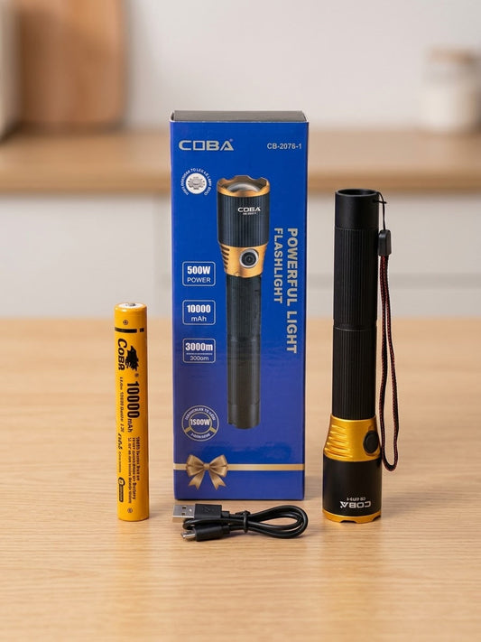 COBA Powerful LED Flashlight CB-2076-1 - 10000mAh, Type-C Rechargeable, 3000m Range
