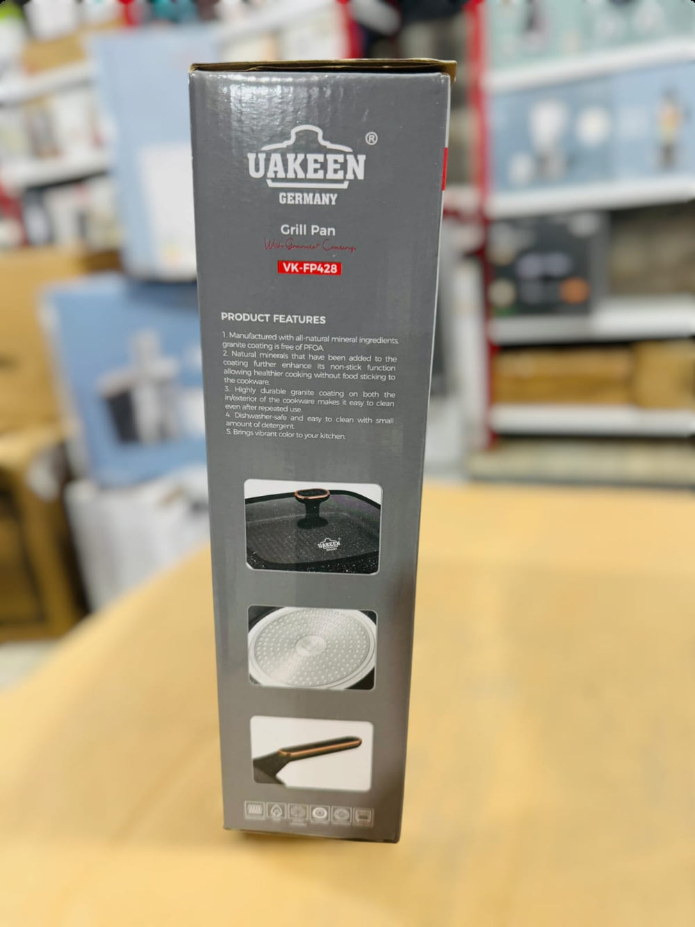 Uakeen Induction Die-Cast Granite Grill Pan 28cm VK-FP428