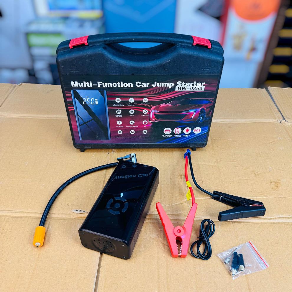 HW-0353 Car Jump Starter – Lithium Polymer Power Bank with Smart Safety Clamps Multifunction Jump Starter HW-0353 | Emergency 12V Battery Booster & Flashlight