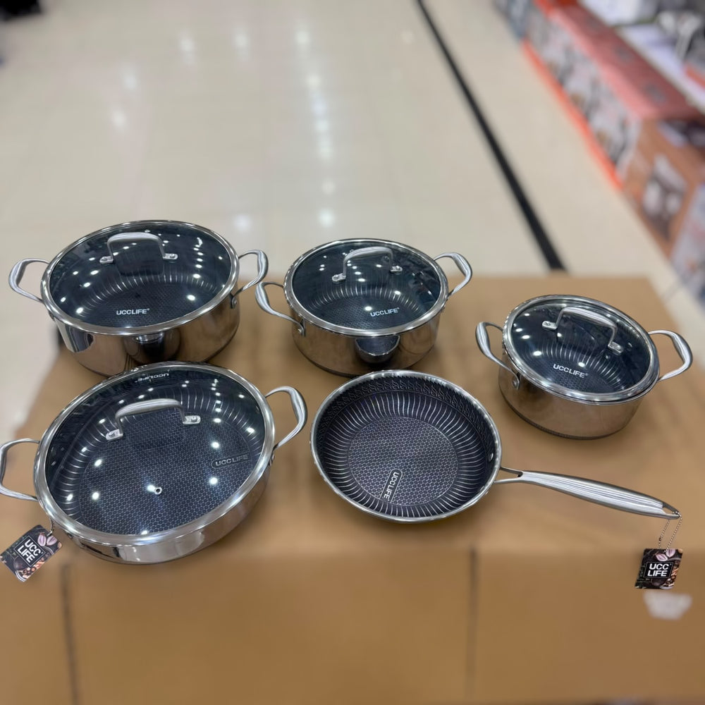 UCC LIFE 9pcs Triply Laser Coated Stainless Steel Cookware Set UC-TSS0209D
