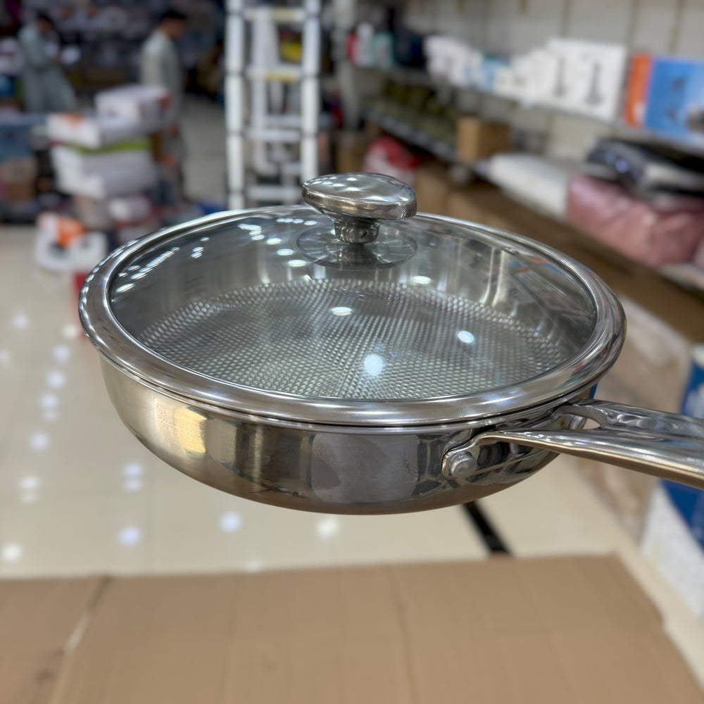 Trip-ply Heavy Weighted Stainless Steel Frypan with Lid