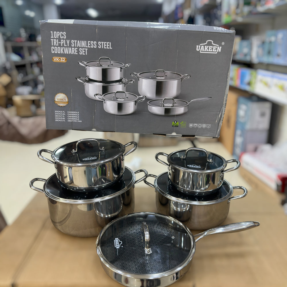 Uakeen 10pcs Triply Stainless Steel Cookware set VK-32