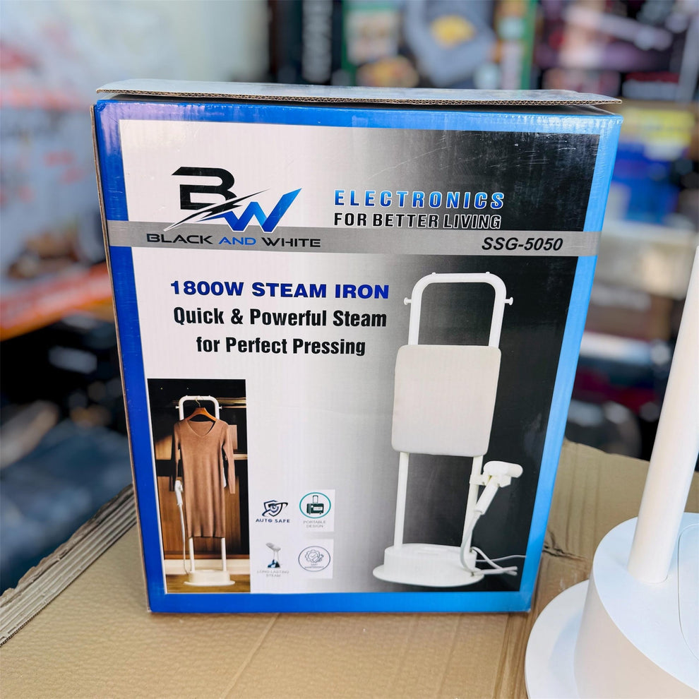Black and White SSG-5050 Standing Garment Steamer 1800W – Powerful Vertical Steam Iron