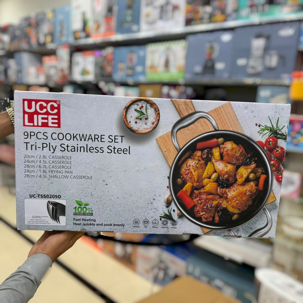 UCC LIFE 9pcs Triply Laser Coated Stainless Steel Cookware Set UC-TSS0209D