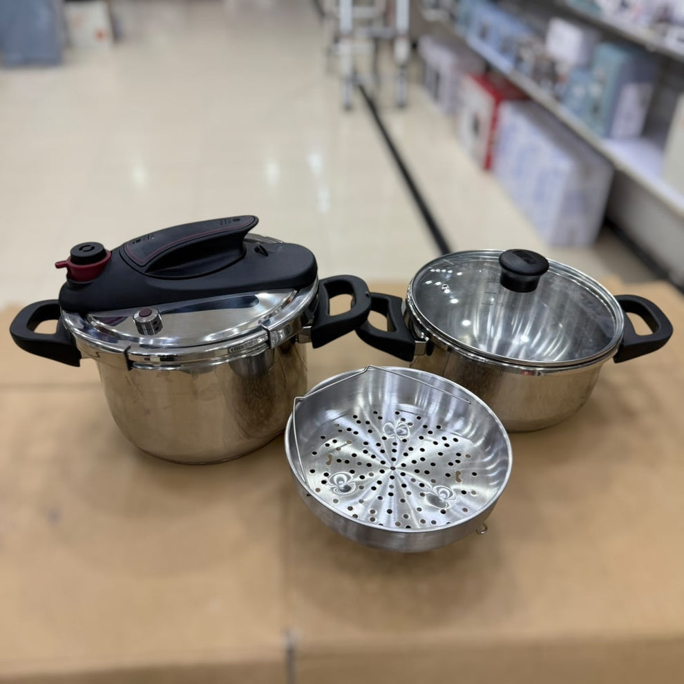 Unique Germany Pressure Cooker Set (4+6) - Stainless Steel with Casserole &amp; Steamer