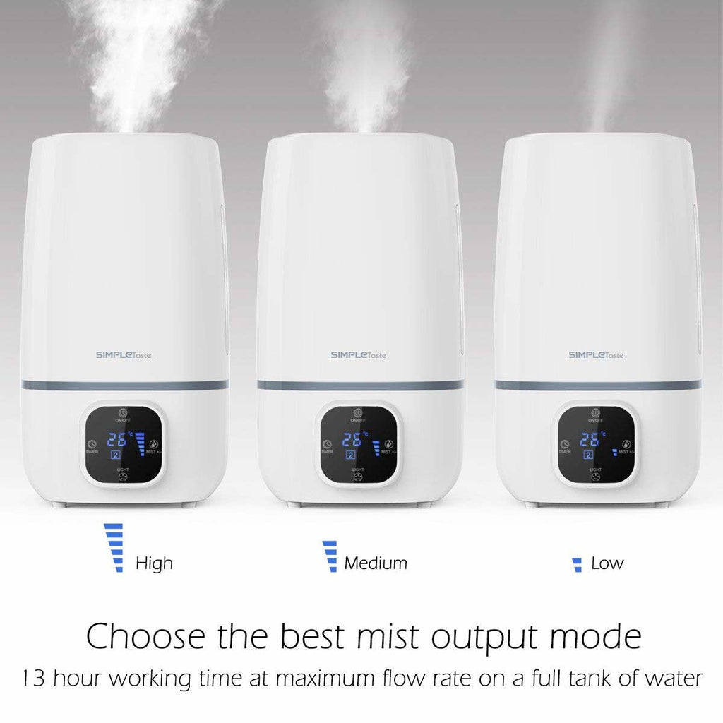 SimpleTaste 4L Ultrasonic Cool Humidifier Aroma Essential Oil Diffuser with LCD Display, 3 Mist Level Control, Timer Setting, and 7 Colors LED Light Whisper-Quiet, 171730CM