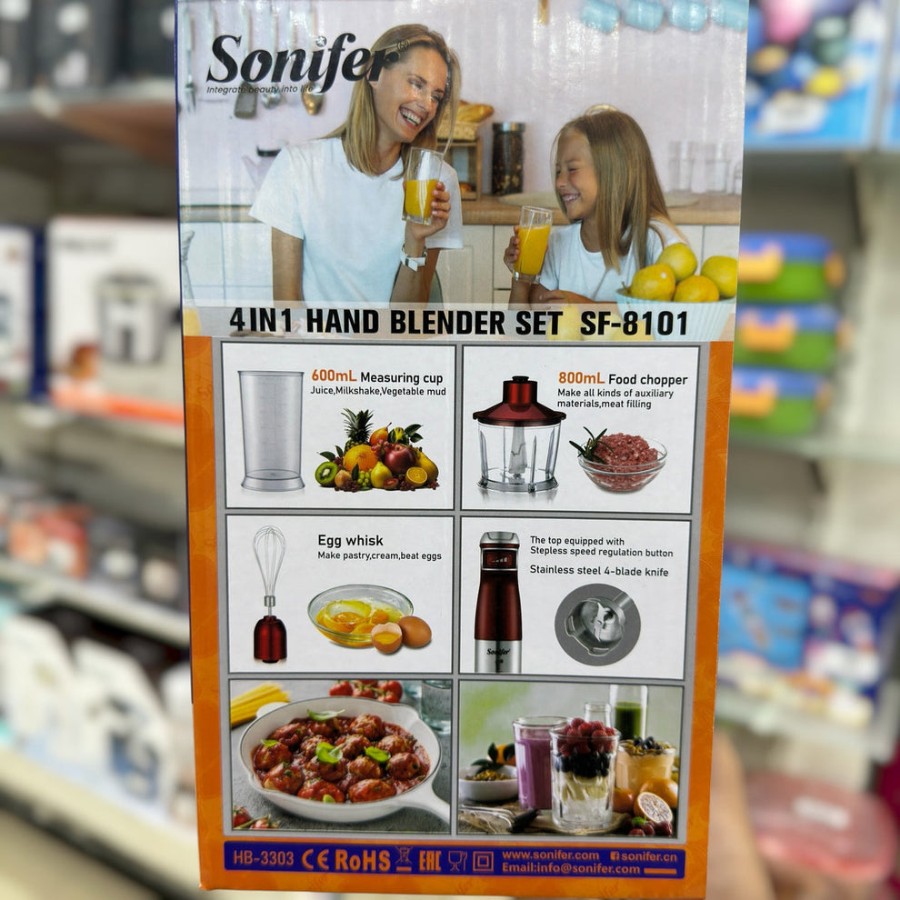 Sonifer 4-in-1 Hand Blender Set SF-8101 - Powerful Motor, Detachable Design