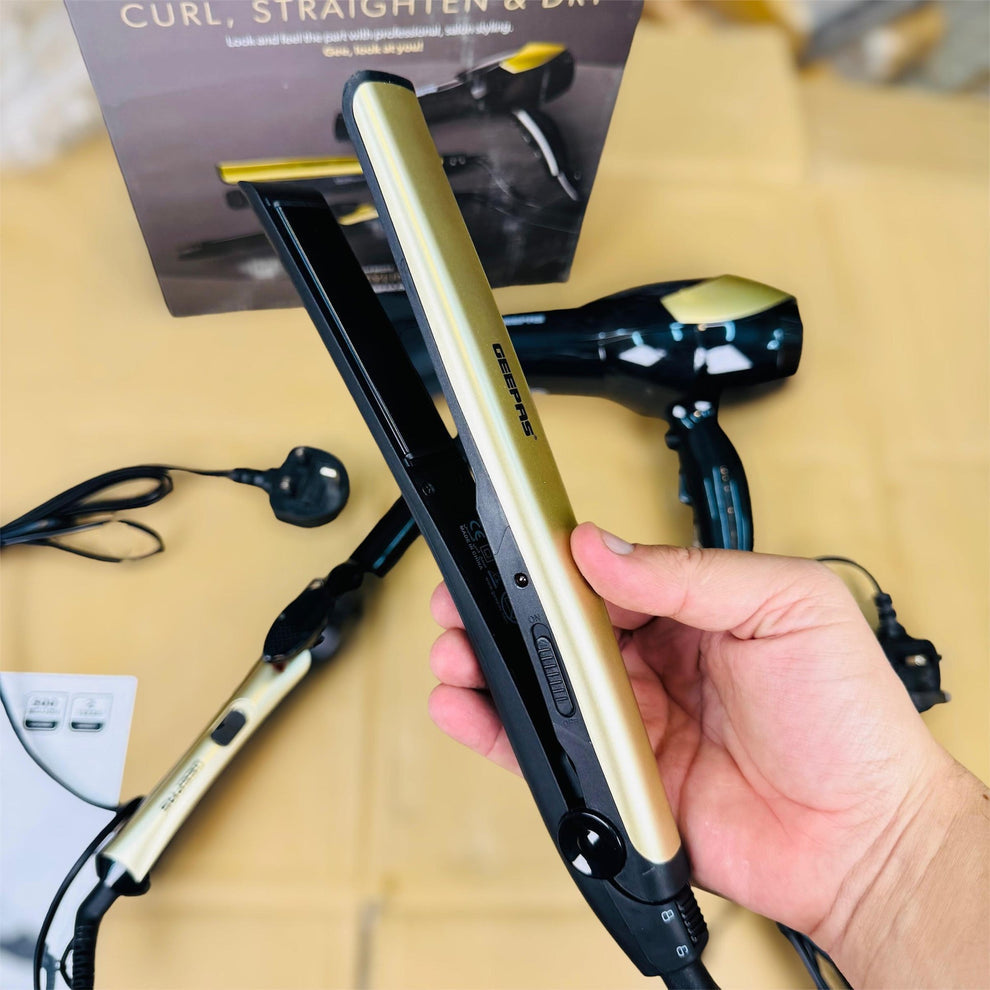 3-in-1 Hair Dryer Curler & Straightener Combo Set Styling Kit 86055