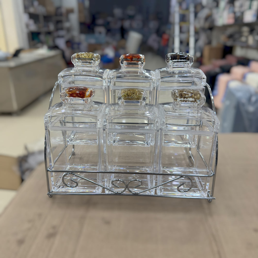 6-Piece Acrylic Kitchen Spice Jar Set with Stainless Steel Stand