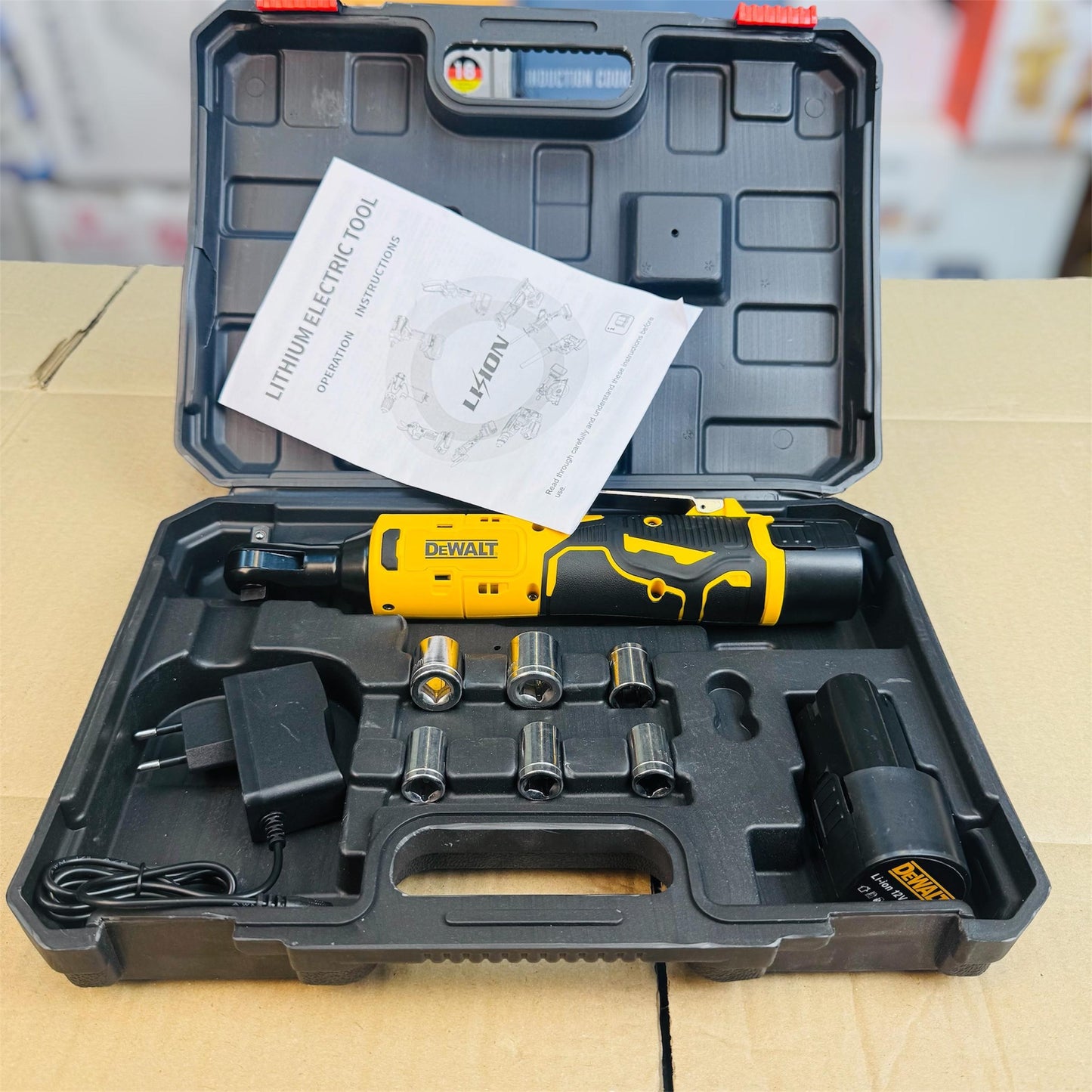 12V Lithium-Ion Cordless Ratchet Wrench – Low-Profile Slim Head Design Professional Cordless Power Ratchet 12V | Variable Speed Brushless Motor Tool