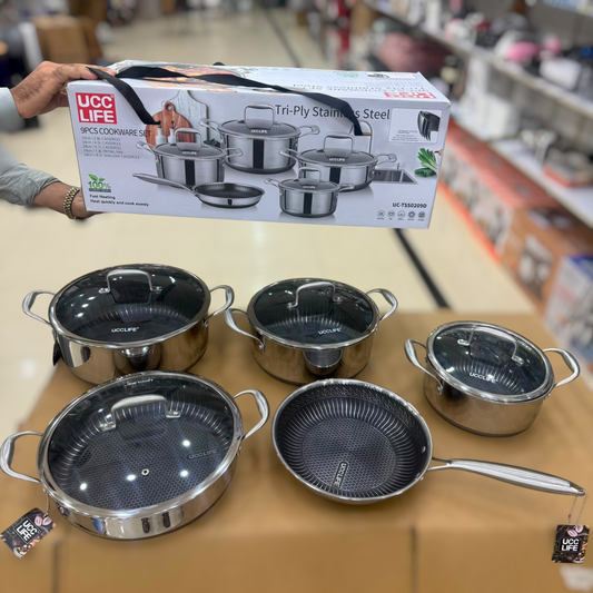 UCC LIFE 9pcs Triply Laser Coated Stainless Steel Cookware Set UC-TSS0209D