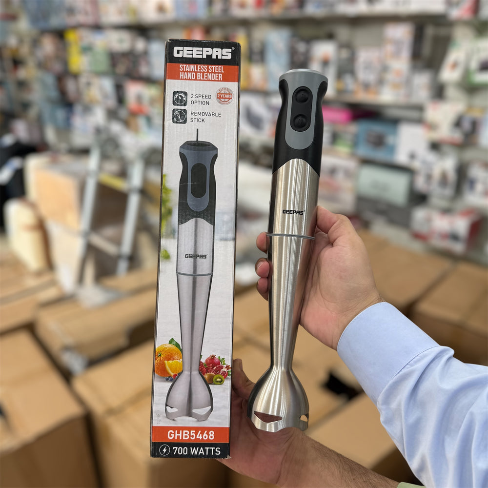 Geepas 700W Stainless Steel Hand Blender-5468 – Powerful Hand Blender for Smoothies, Soups & Sauces