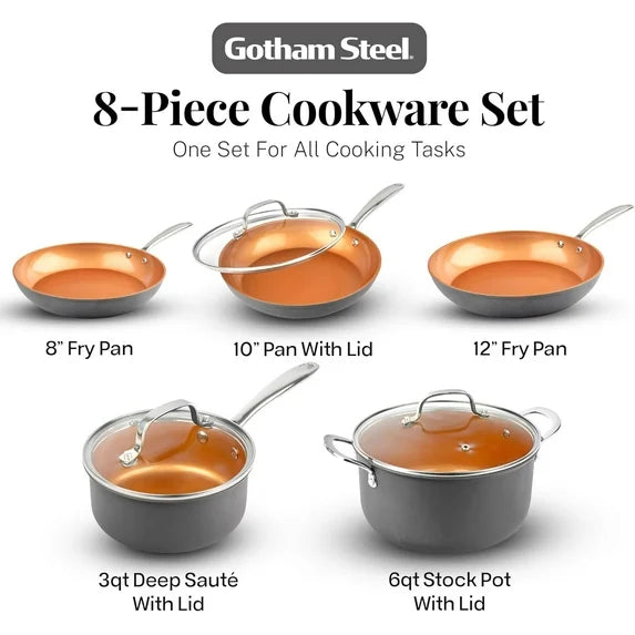 USA Lot 8 Pcs Gotham Pro Hard Anodized Cookware Set