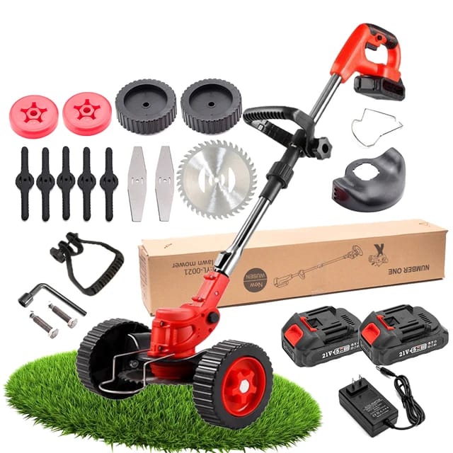 Rechargeable Grass Cutting Machine with 2 Batteries – Portable Lawn Trimmer