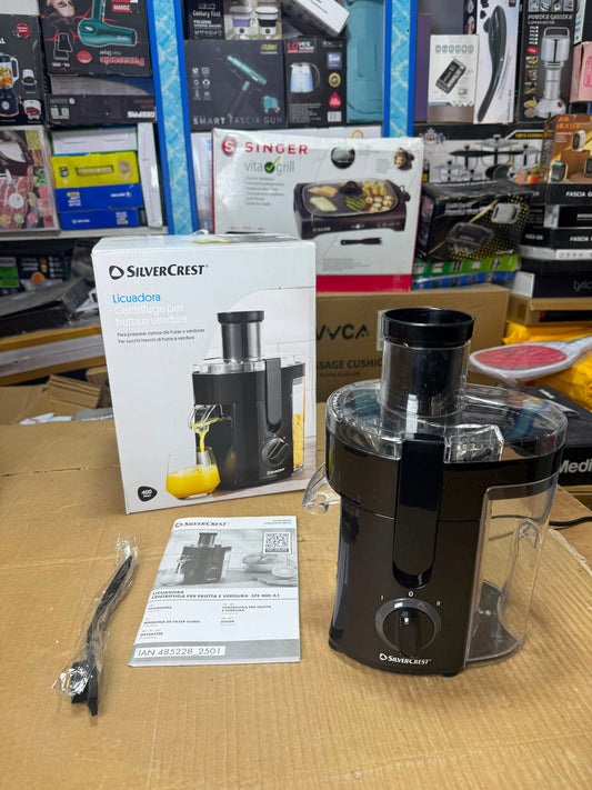 SilverCrest 400W Fruit & Vegetable Juicer SFE 400 A1 – Dual-Speed Centrifugal Extractor SFE 400 A1 SilverCrest Juicer | Stainless Steel Micro-Mesh Filter, Continuous Juicing