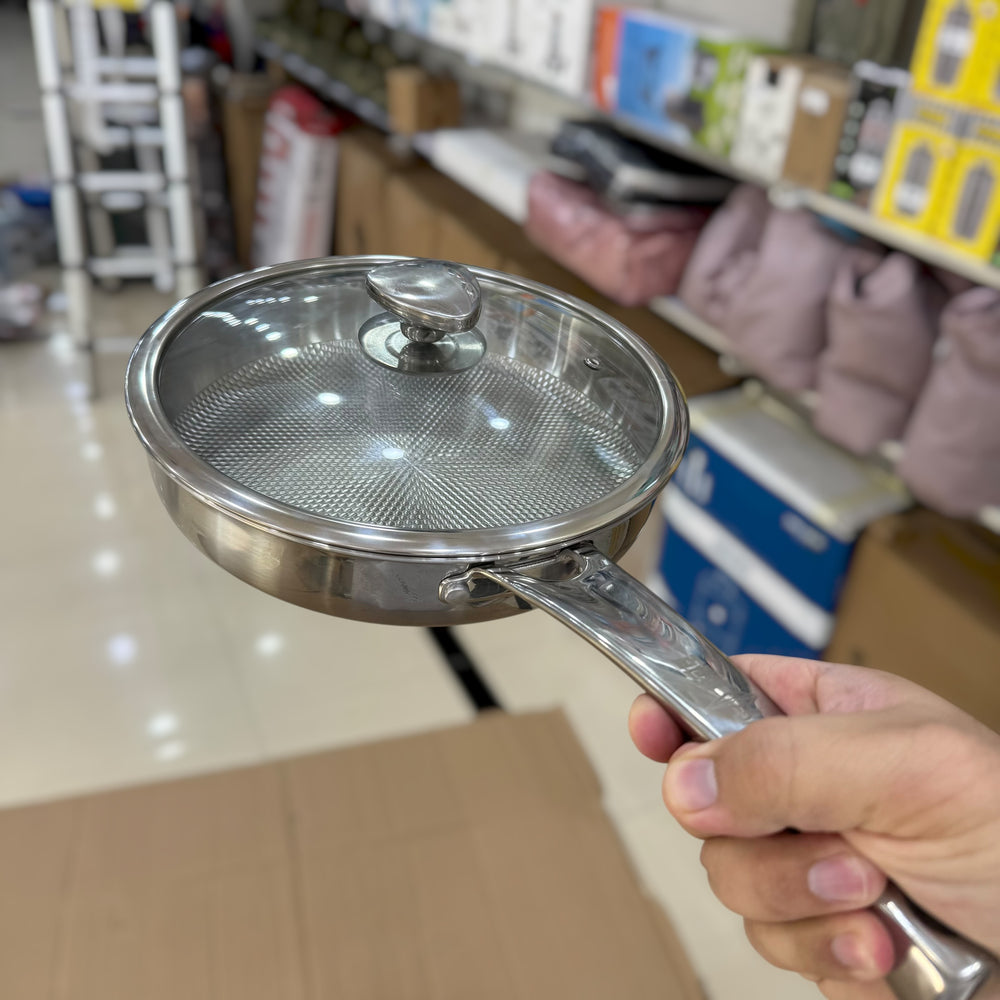 Trip-ply Heavy Weighted Stainless Steel Frypan with Lid