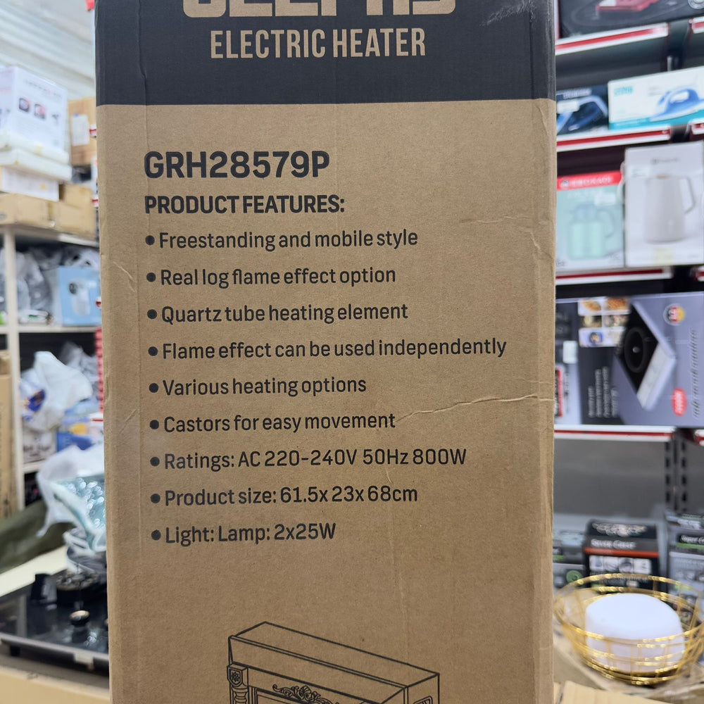 Geepas Quartz Tube Log Flame Effect Electric Heater 28579