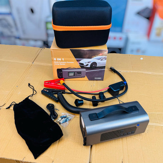 EK-20008 Portable Jump Starter – 6-in-1 Emergency Car Power Bank & Air Compressor 6-in-1 Jump Starter EK-20008 | All-in-One Roadside Emergency Kit