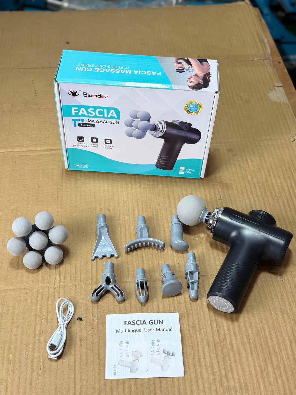 Blueidea 7-Headed Fascia Massage Gun – Professional Deep Tissue Muscle Massager
