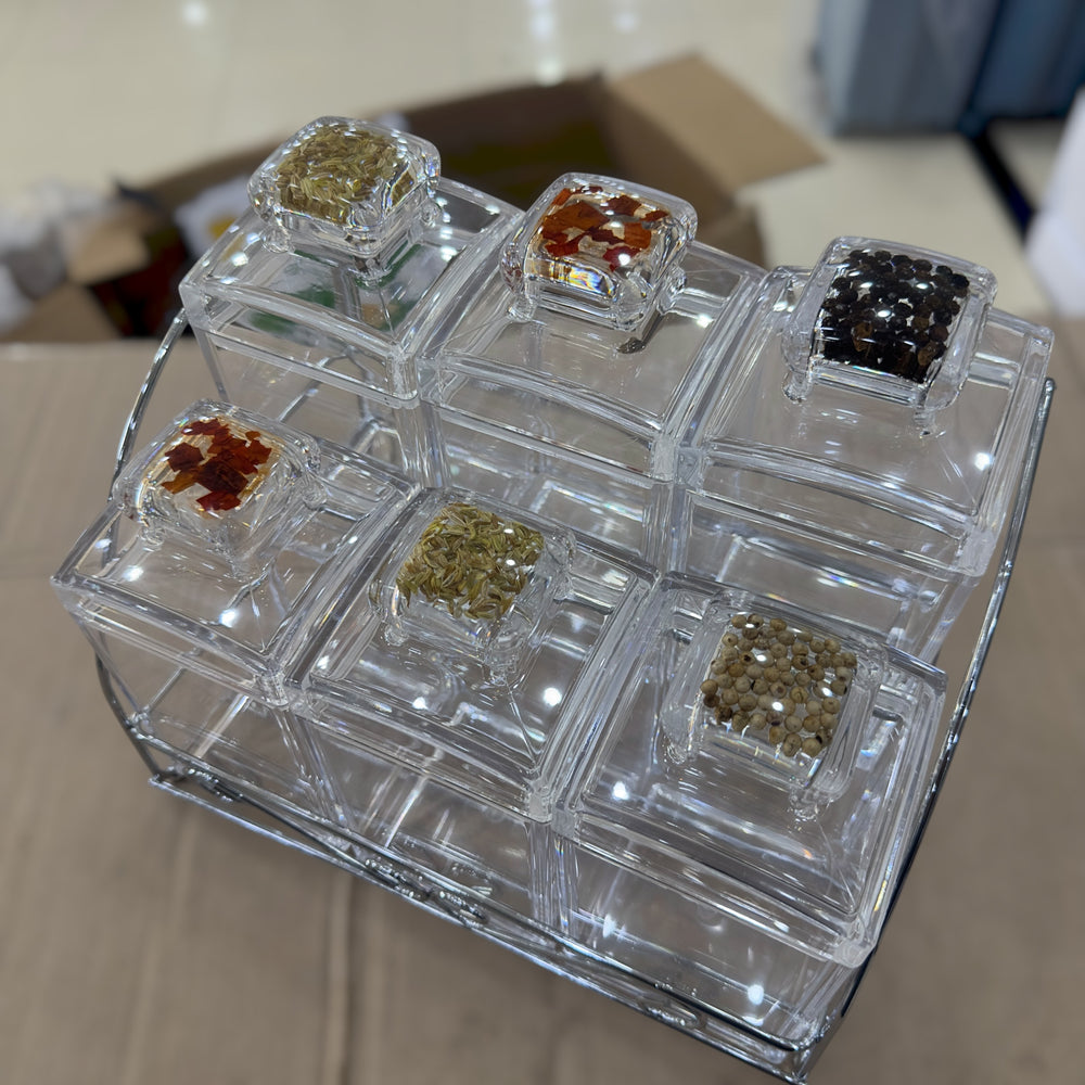 6-Piece Acrylic Kitchen Spice Jar Set with Stainless Steel Stand