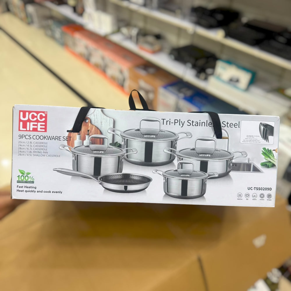 UCC LIFE 9pcs Triply Laser Coated Stainless Steel Cookware Set UC-TSS0209D